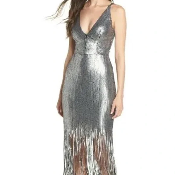 open lace back dress Dress The Population Elisa Sequin Embroidered Cocktail Midi Dress Blue main image 1